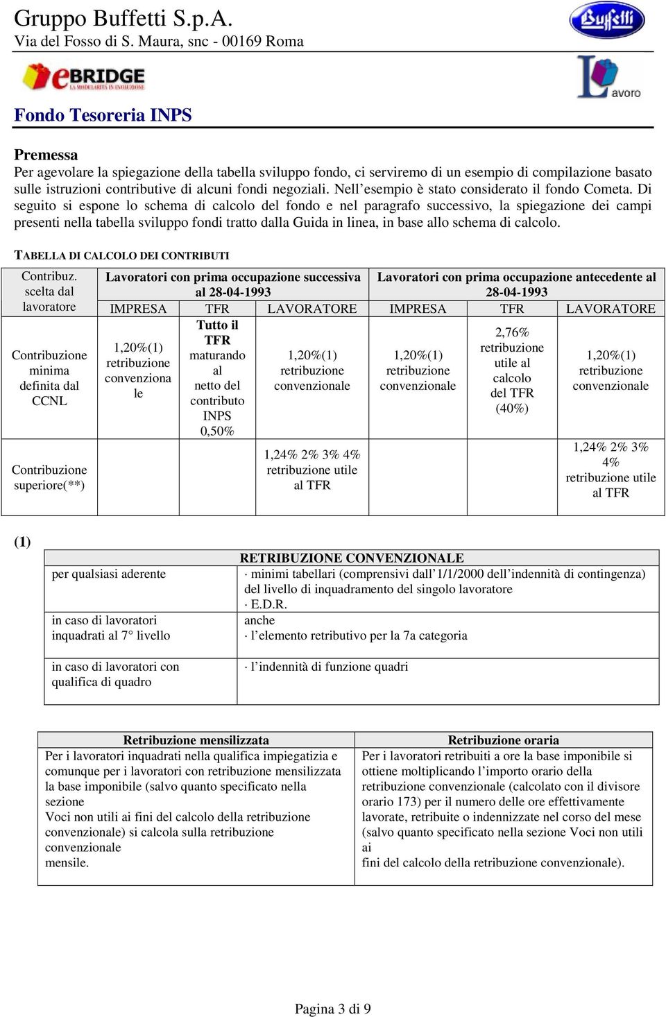 Di seguito si espone lo schema di calcolo del fondo e nel paragrafo successivo, la spiegazione dei campi presenti nella tabella sviluppo fondi tratto dalla Guida in linea, in base allo schema di