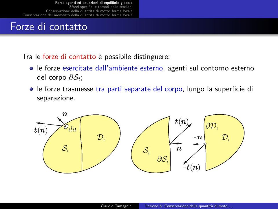 agenti sul contorno esterno del corpo S t ; le forze