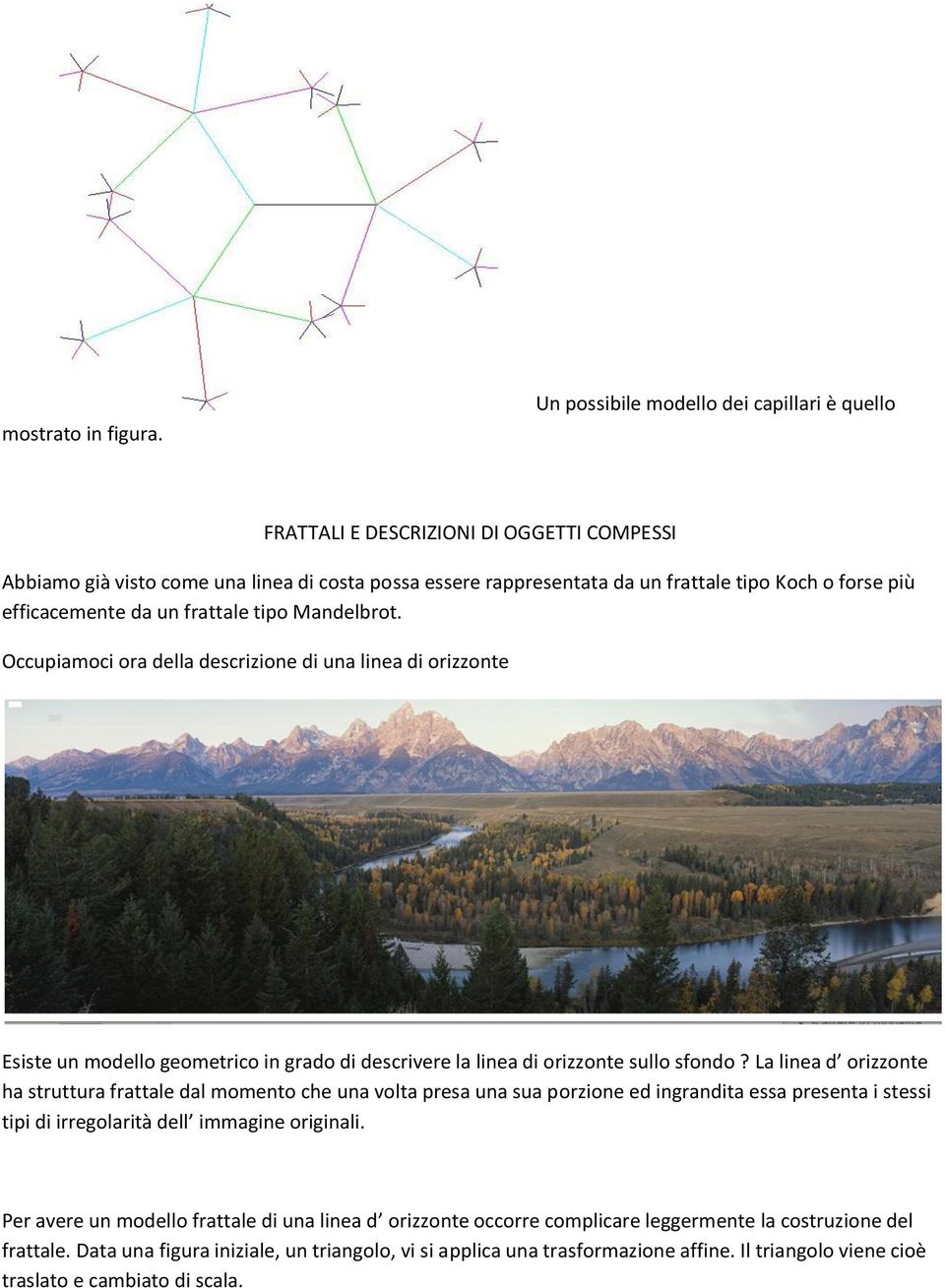 efficacemente da un frattale tipo Mandelbrot. Occupiamoci ora della descrizione di una linea di orizzonte Esiste un modello geometrico in grado di descrivere la linea di orizzonte sullo sfondo?