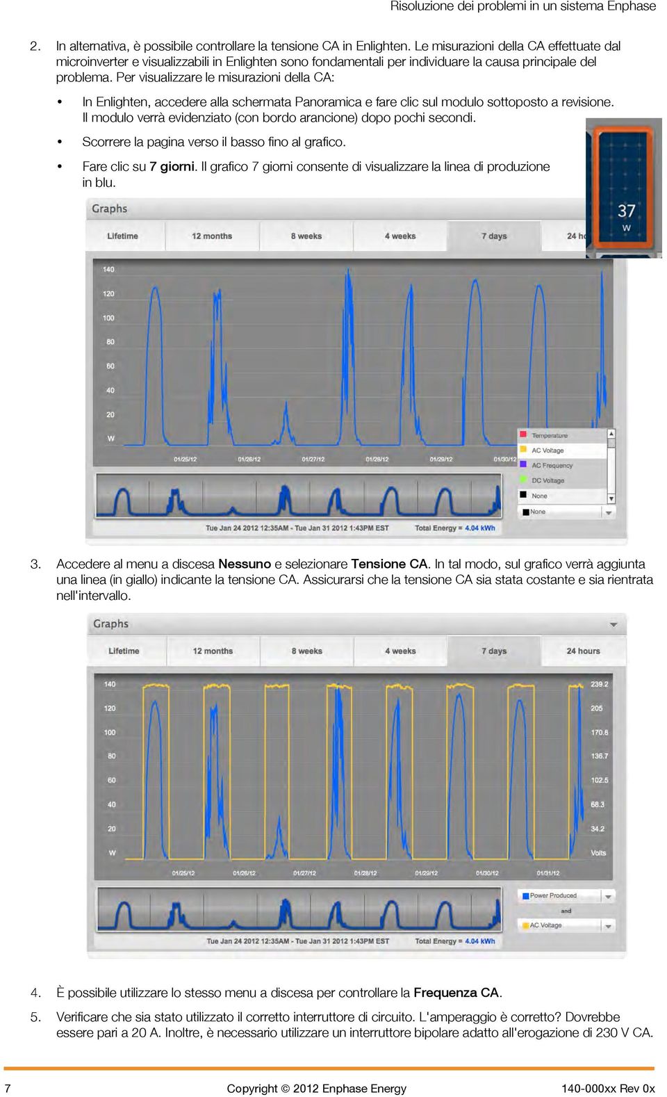 Per visualizzare le misurazioni della CA: In Enlighten, accedere alla schermata Panoramica e fare clic sul modulo sottoposto a revisione.