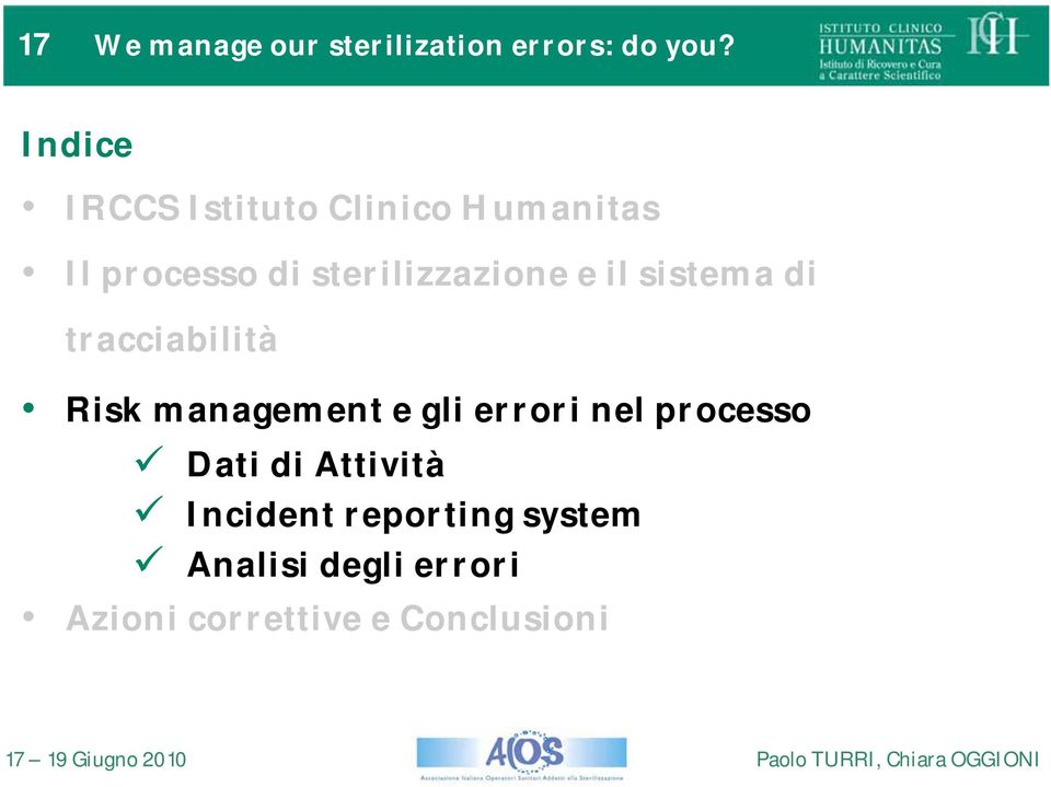 e il sistema di tracciabilità Risk management e gli errori nel processo