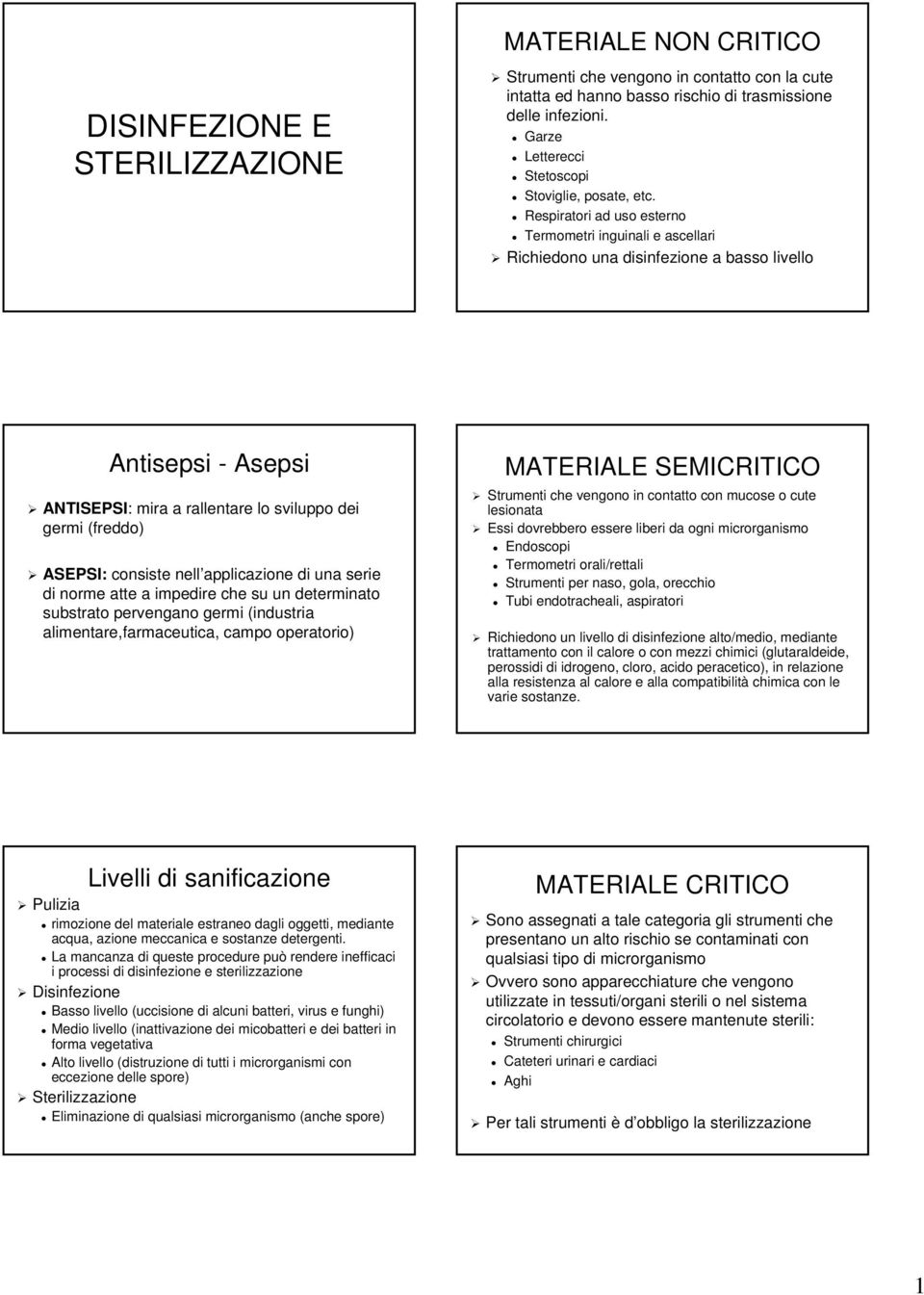 Respiratori ad uso esterno Termometri inguinali e ascellari Richiedono una disinfezione a basso livello Antisepsi - Asepsi ANTISEPSI: : mira a rallentare lo sviluppo dei germi (freddo) ASEPSI: