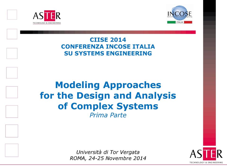 and Analysis of Complex Systems Prima Parte