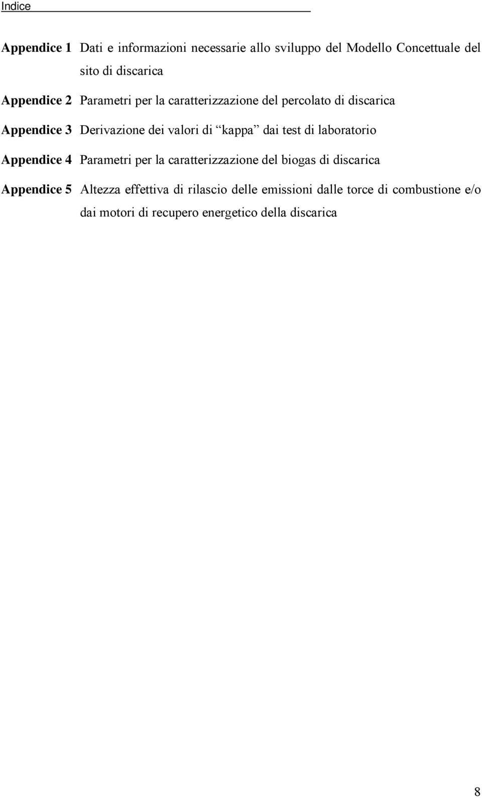 kappa dai test di laboratorio Appendice 4 Parametri per la caratterizzazione del biogas di discarica Appendice 5