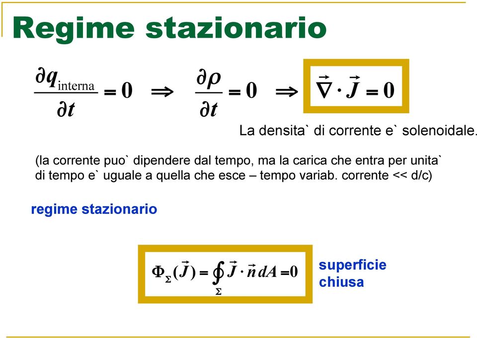 (la corrente puo` dipendere dal tempo, ma la carica che entra per unita`