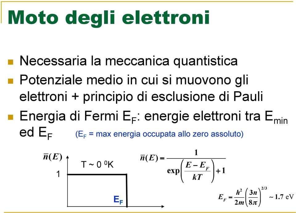 energie elettroni tra E min ed E F (E F = max energia occupata allo zero assoluto)