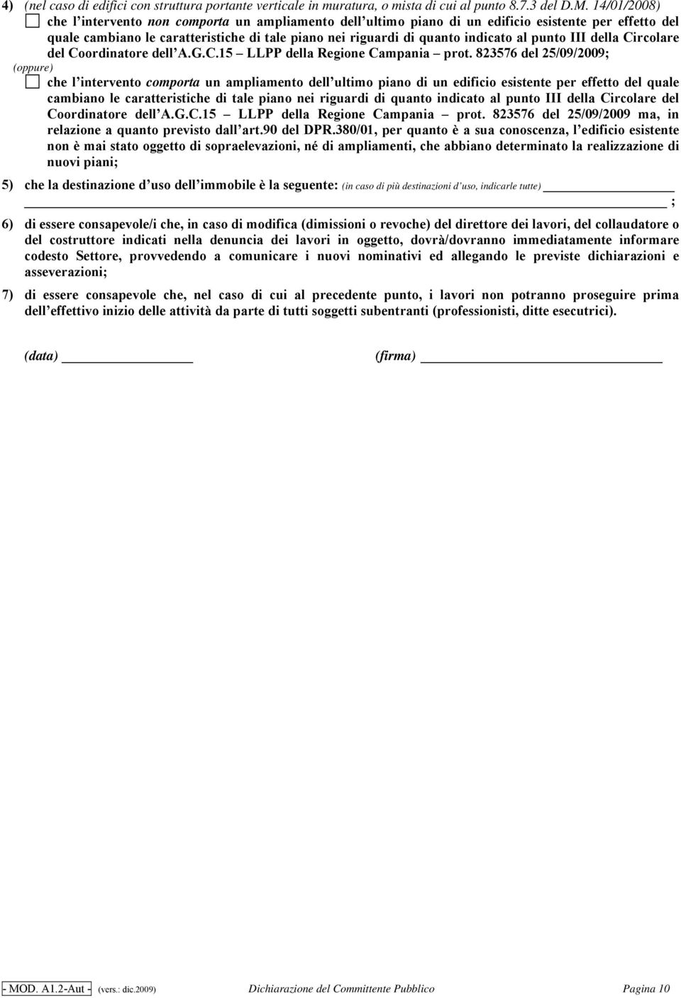 punto III della Circolare del Coordinatore dell A.G.C.15 LLPP della Regione Campania prot.