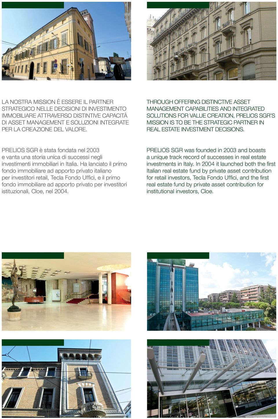 PRELIOS SGR è stata fondata nel 2003 e vanta una storia unica di successi negli investimenti immobiliari in Italia.