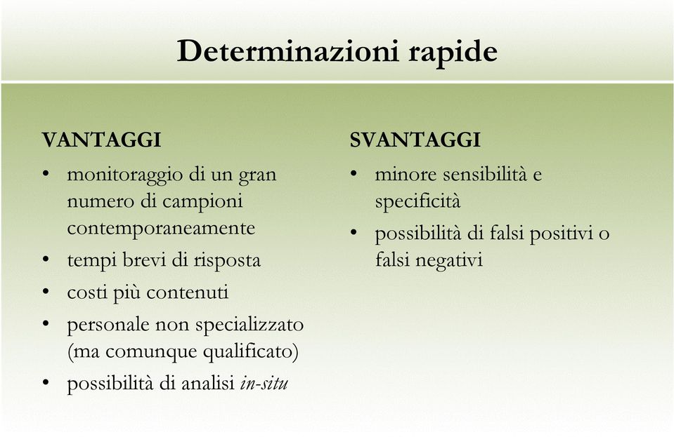 specializzato (ma comunque qualificato) possibilità di analisi in-situ