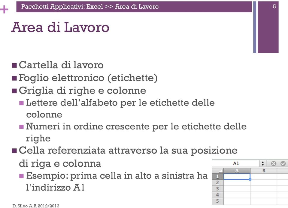 colonne n Numeri in ordine crescente per le etichette delle righe n Cella referenziata attraverso la