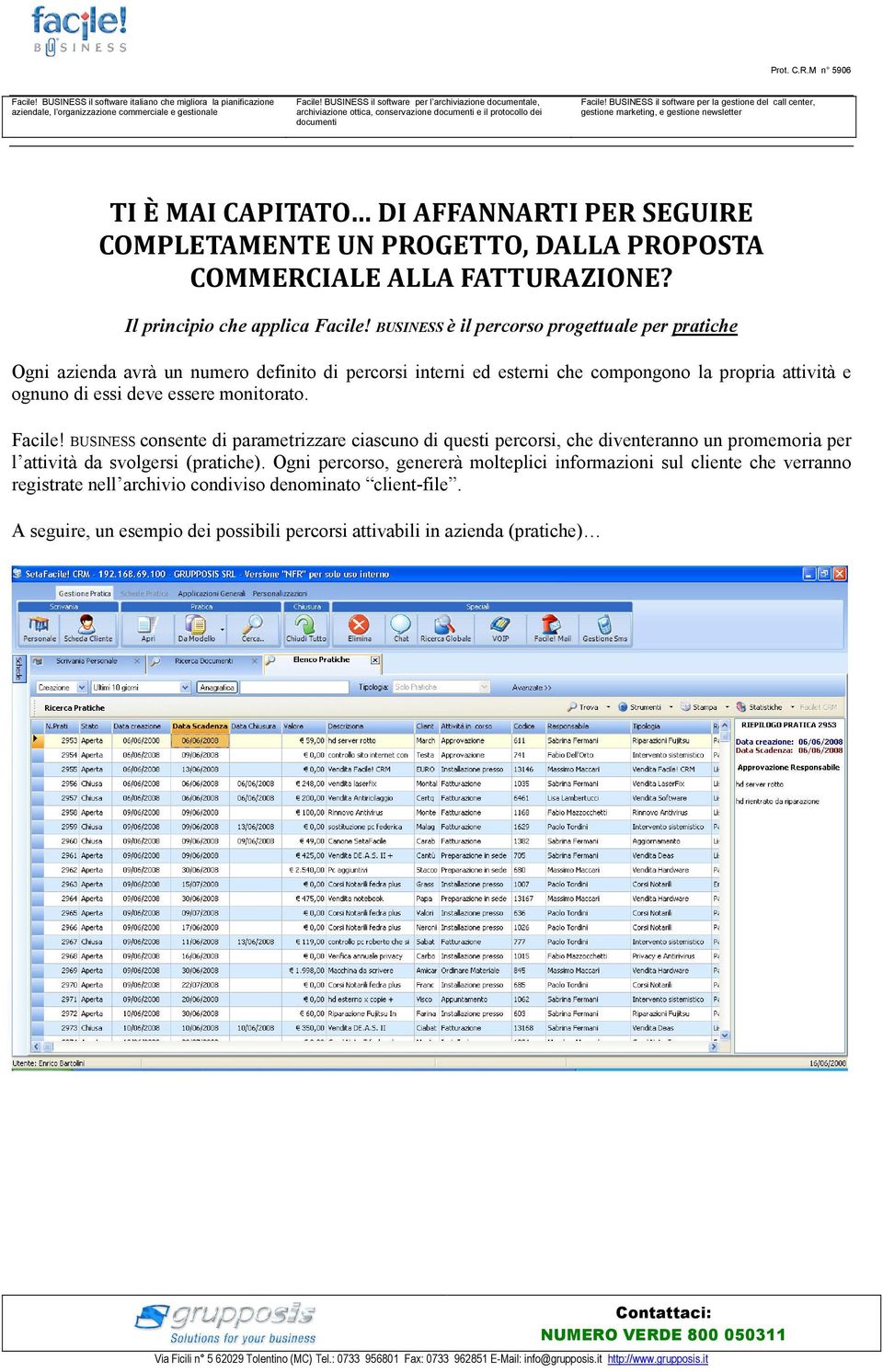 BUSINESS è il percorso progettuale per pratiche Ogni azienda avrà un numero definito di percorsi interni ed esterni che compongono la propria attività e ognuno di essi deve essere