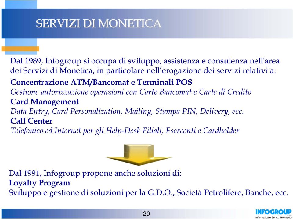 Management Data Entry, Card Personalization, Mailing, Stampa PIN, Delivery, ecc.