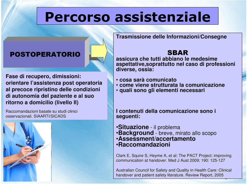 . SIAARTI/SICADS SBAR assicura che tutti abbiano le medesime aspettative,soprattutto nel caso di professioni diverse, ossia: cosa sarà comunicato come viene strutturata la comunicazione quali sono