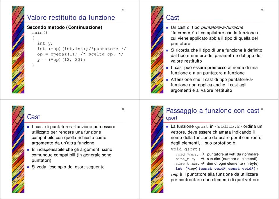 è definito dal tipo e numero dei parametri e dal tipo del valore restituito Il cast può essere premesso al nome di una funzione o a un puntatore a funzione Attenzione che il cast di tipo