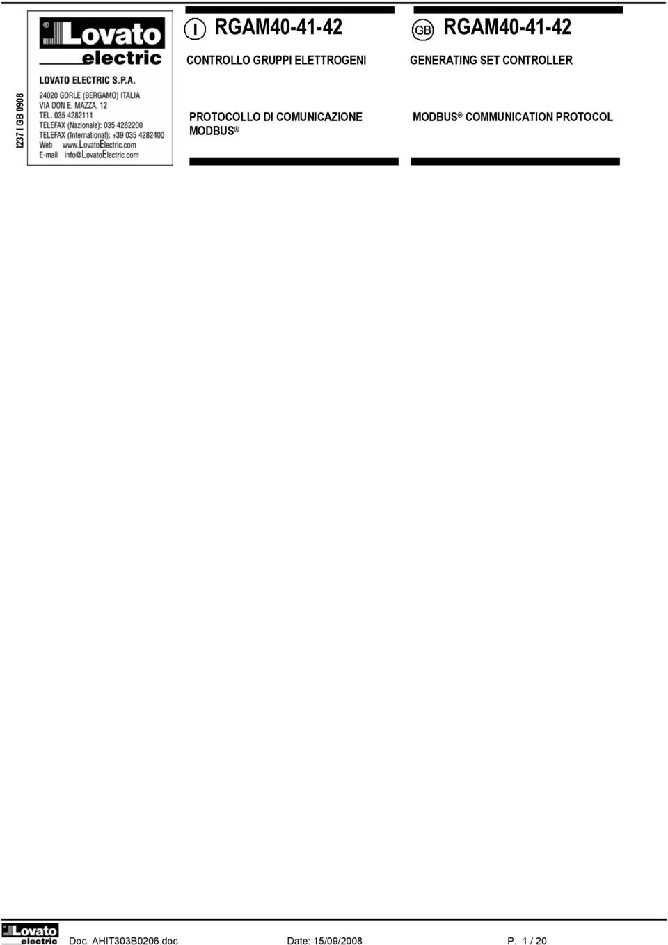 PROTOCOLLO DI COMUNICAZIONE MODBUS MODBUS