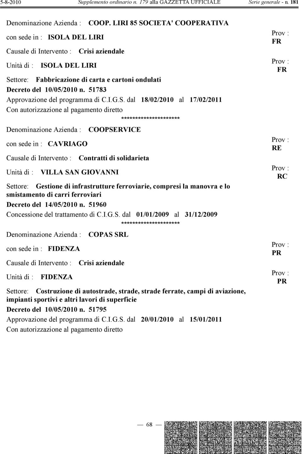 dal 18/02/2010 al 17/02/2011 Denominazione Azienda : COOPSERVICE con sede in : CAVRIAGO Contratti di solidarieta Unità di : VILLA SAN GIOVANNI Settore: Gestione di infrastrutture ferroviarie,