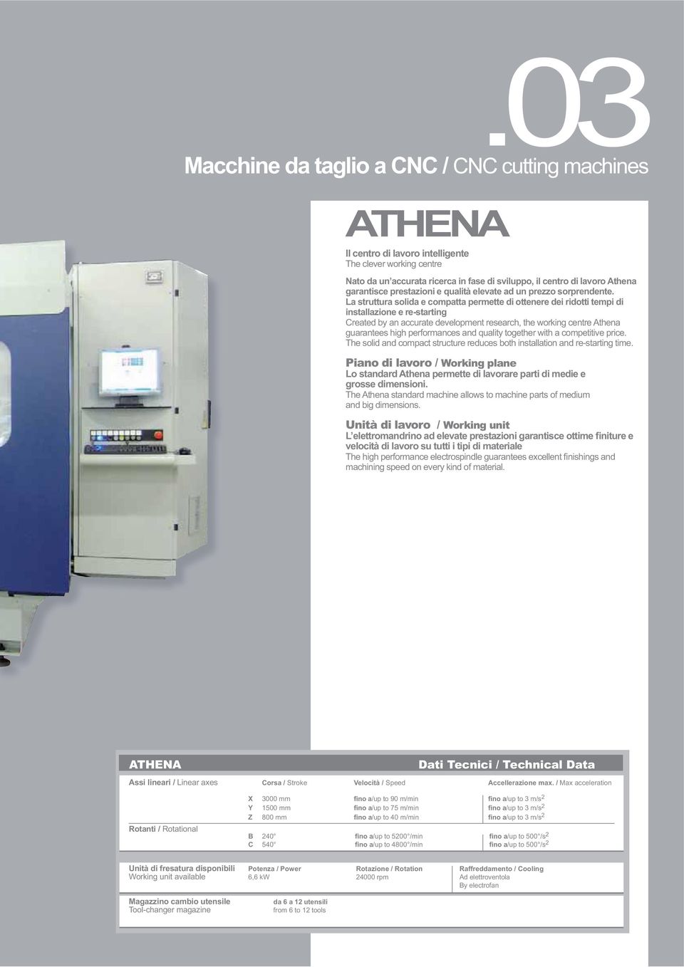 La struttura solida e compatta permette di ottenere dei ridotti tempi di installazione e re-starting Created by an accurate development research, the working centre Athena guarantees high