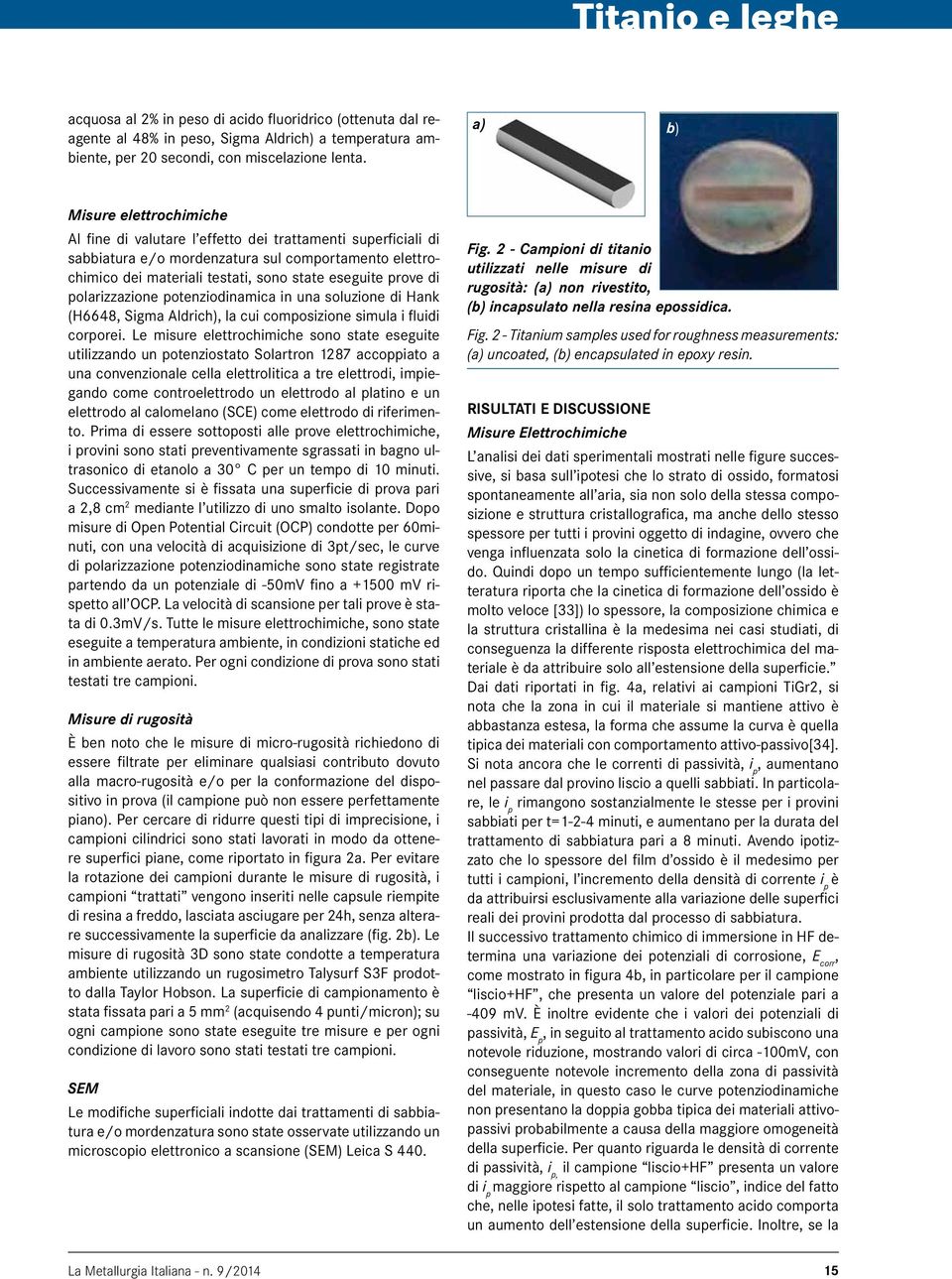 prove di polarizzazione potenziodinamica in una soluzione di Hank (H6648, Sigma Aldrich), la cui composizione simula i fluidi corporei.