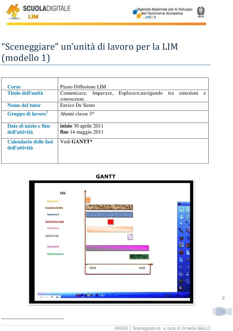 Nome del tutor Enrico De Santo Gruppo di lavoro 1 Alunni classe 3^ Date di inizio e fine