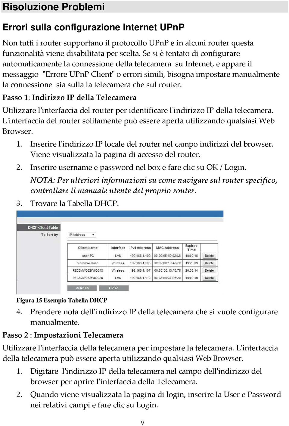 sia sulla la telecamera che sul router. Passo 1: Indirizzo IP della Telecamera Utilizzare l'interfaccia del router per identificare l'indirizzo IP della telecamera.