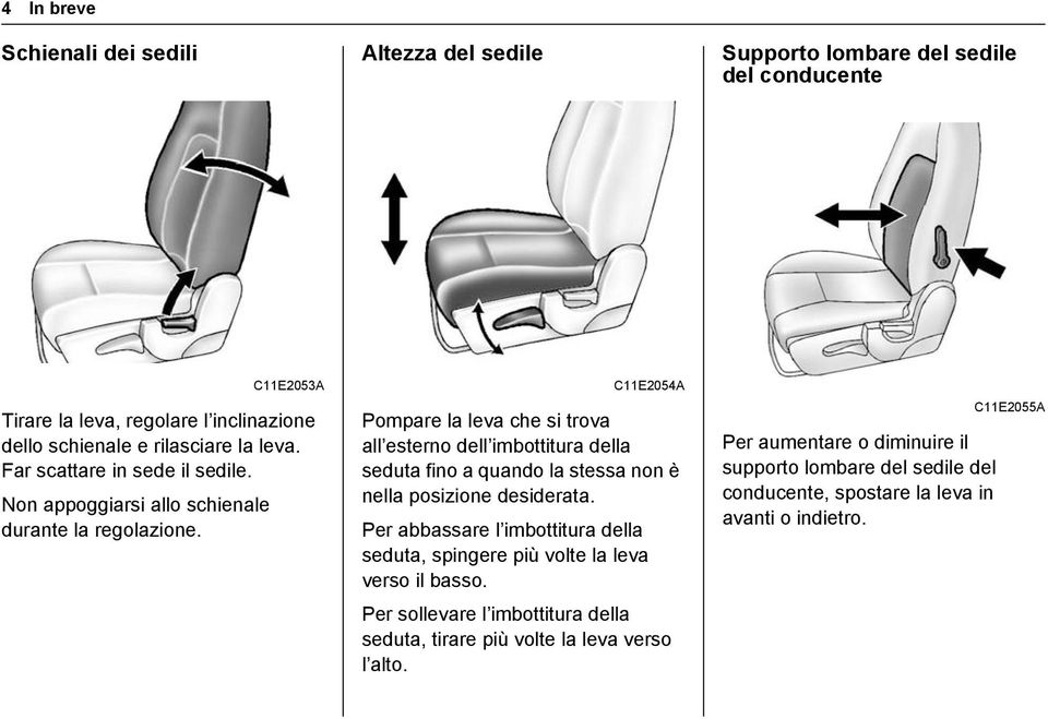 C11E2054A Pompare la leva che si trova all esterno dell imbottitura della seduta fino a quando la stessa non è nella posizione desiderata.