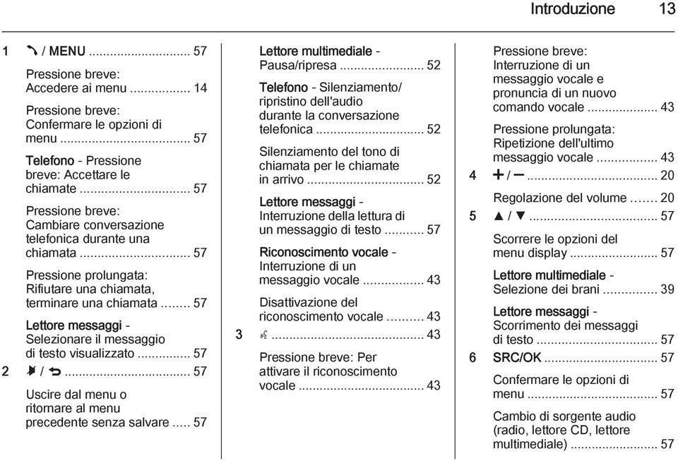 .. 57 Lettore messaggi - Selezionare il messaggio di testo visualizzato... 57 2 Ã / q... 57 Uscire dal menu o ritornare al menu precedente senza salvare... 57 Lettore multimediale - Pausa/ripresa.