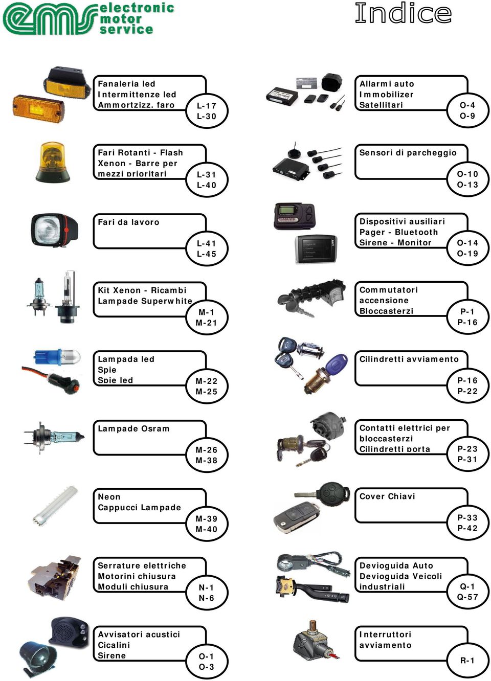 ausiliari Pager - Bluetooth Sirene - Monitor O-14 O-19 Kit Xenon - Ricambi Lampade Superwhite M-1 M-21 Commutatori accensione Bloccasterzi P-1 P-16 Lampada led Spie Spie led M-22 M-25 Cilindretti