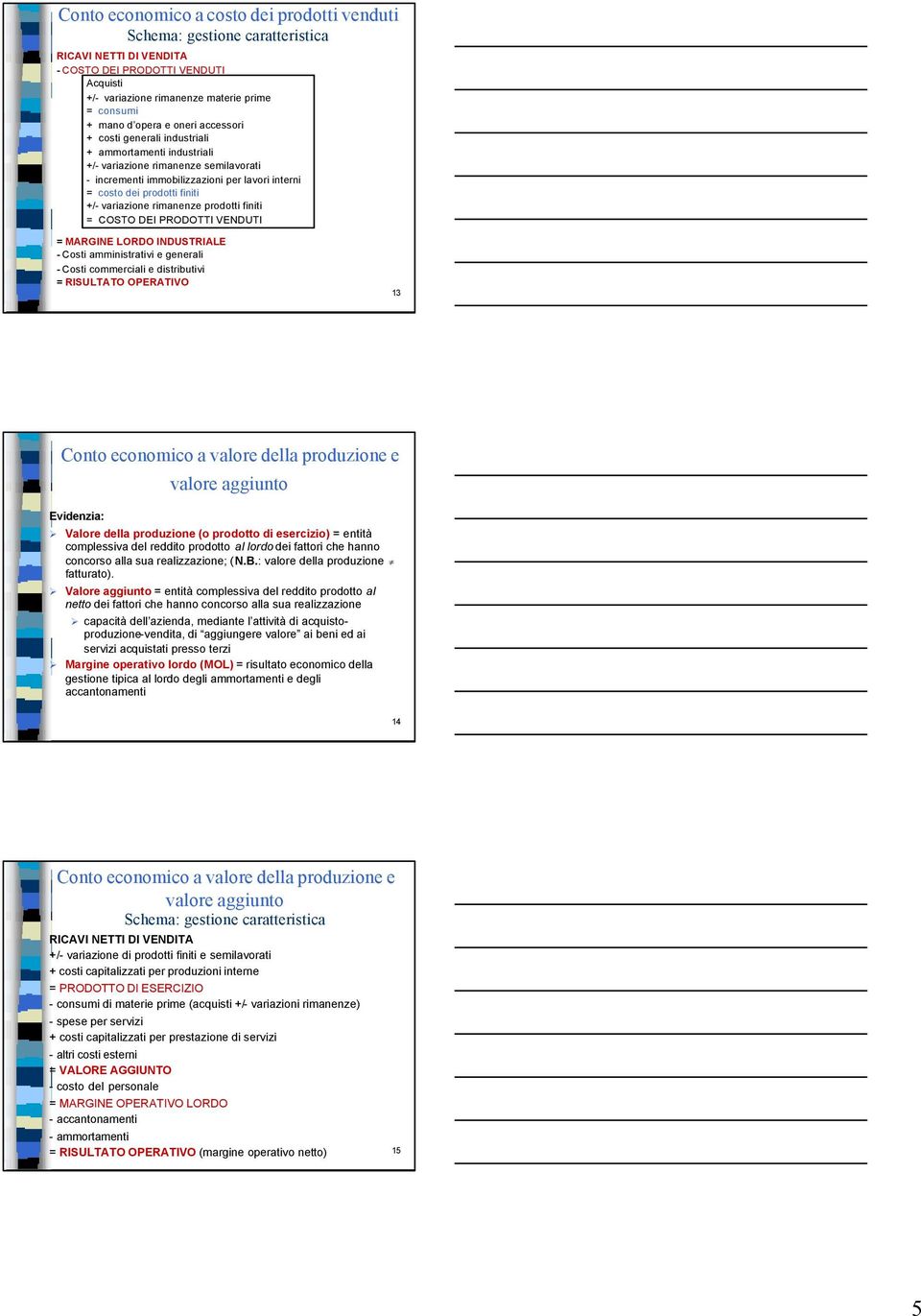 variazione rimanenze prodotti finiti = COSTO DEI PRODOTTI VENDUTI = MARGINE LORDO INDUSTRIALE - Costi amministrativi e generali - Costi commerciali e distributivi = RISULTATO OPERATIVO 13 Conto