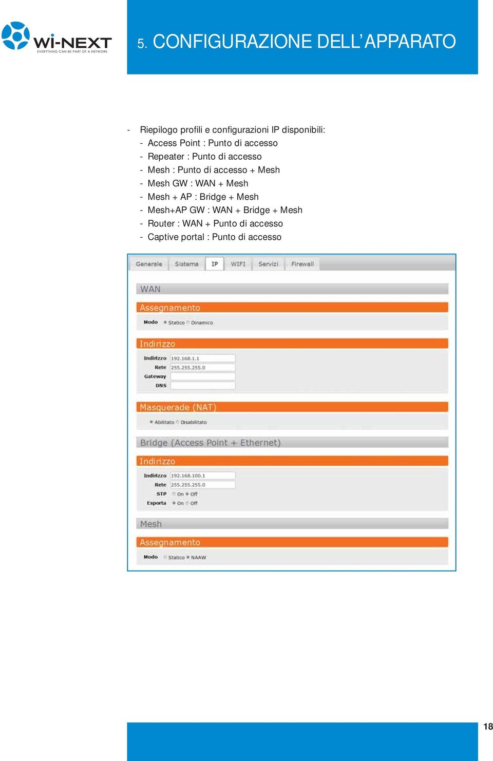 Mesh GW : WAN + Mesh - Mesh + AP : Bridge + Mesh - Mesh+AP GW : WAN + Bridge