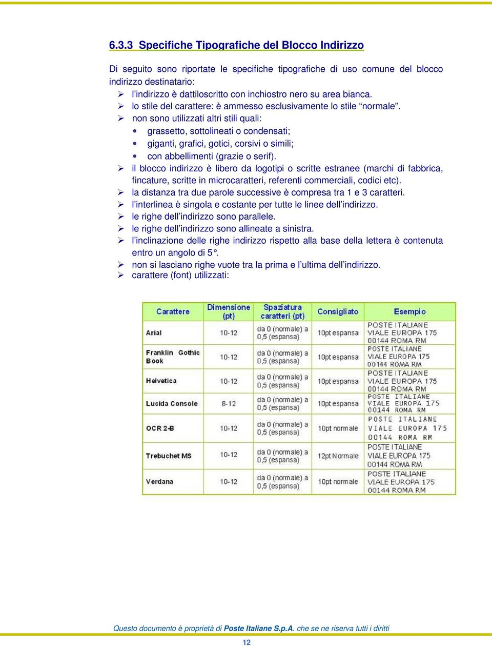 non sono utilizzati altri stili quali: grassetto, sottolineati o condensati; giganti, grafici, gotici, corsivi o simili; con abbellimenti (grazie o serif).