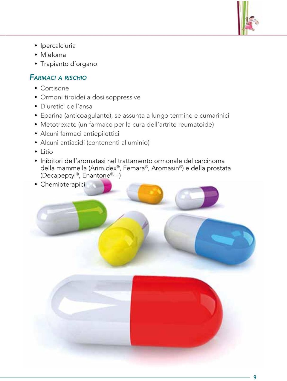 reumatoide) Alcuni farmaci antiepilettici Alcuni antiacidi (contenenti alluminio) Litio Inibitori dell aromatasi nel