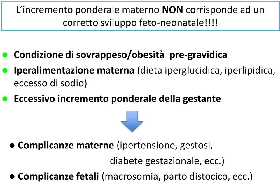 iperglucidica, iperlipidica, eccesso di sodio) Eccessivo incremento ponderale della gestante