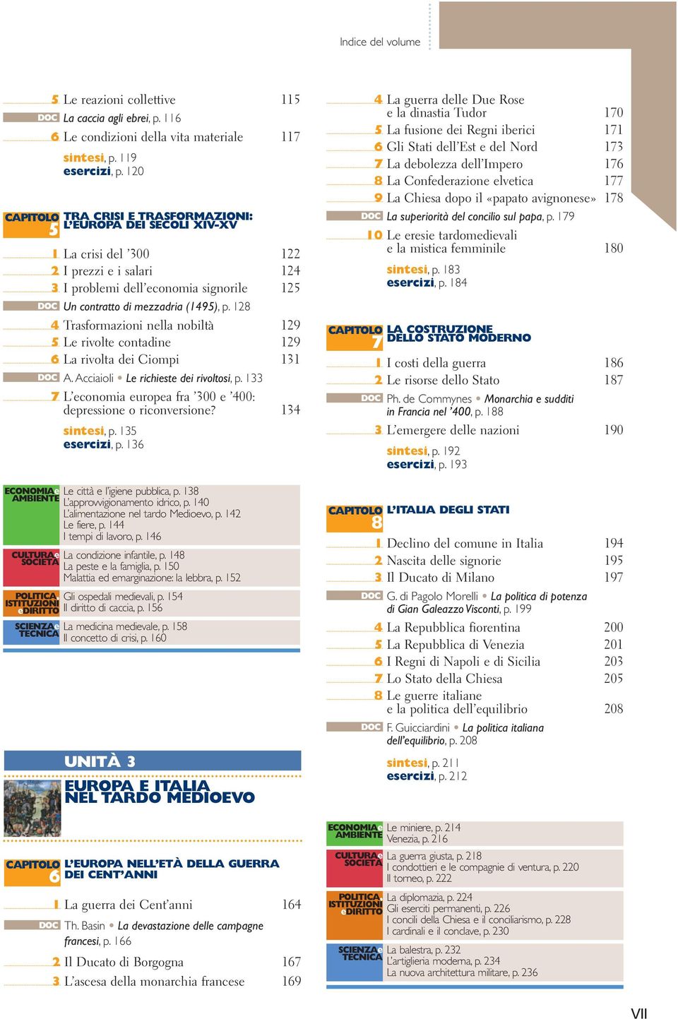 133 7 L economia europea fra 300 e 400: depressione o riconversione? 134 sintesi, p. 135 esercizi, p. 136 ECONOMIAe Le città e l igiene pubblica, p. 138 L approvvigionamento idrico, p.