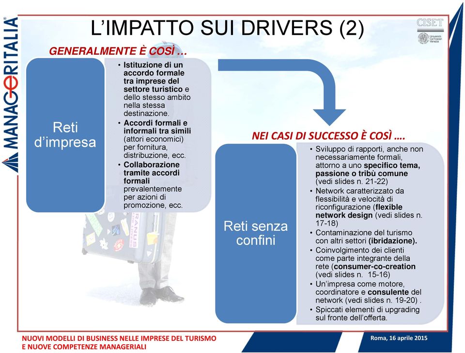 NEI CASI DI SUCCESSO È COSÌ. Reti senza confini Sviluppo di rapporti, anche non necessariamente formali, attorno a uno specifico tema, passione o tribù comune (vedi slides n.