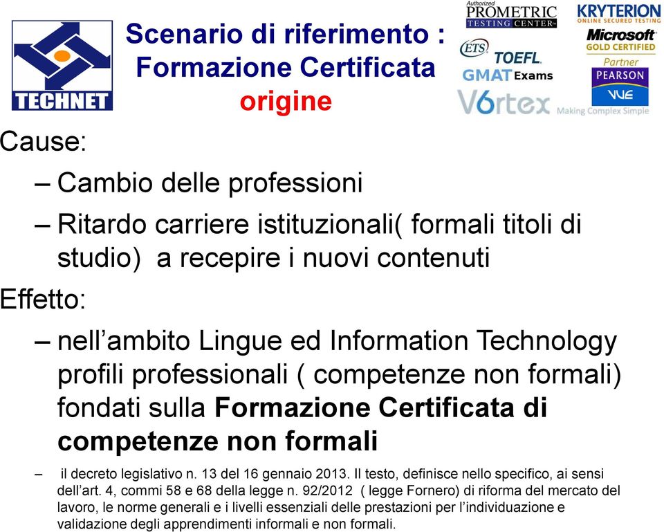 formali il decreto legislativo n. 13 del 16 gennaio 2013. Il testo, definisce nello specifico, ai sensi dell art. 4, commi 58 e 68 della legge n.