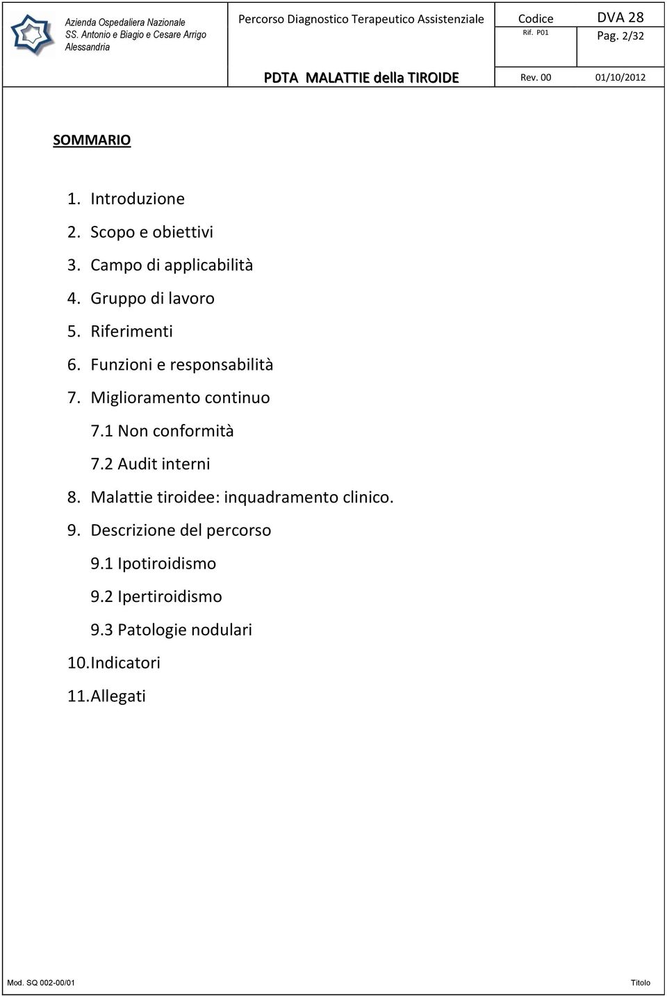 1 Non conformità 7.2 Audit interni 8. Malattie tiroidee: inquadramento clinico. 9.