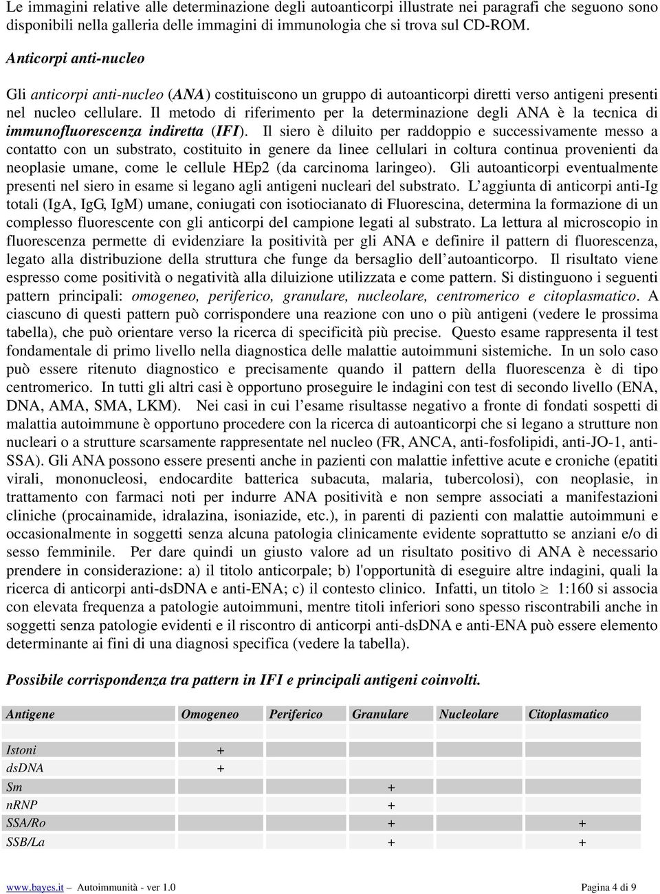 Il metodo di riferimento per la determinazione degli ANA è la tecnica di immunofluorescenza indiretta (IFI).