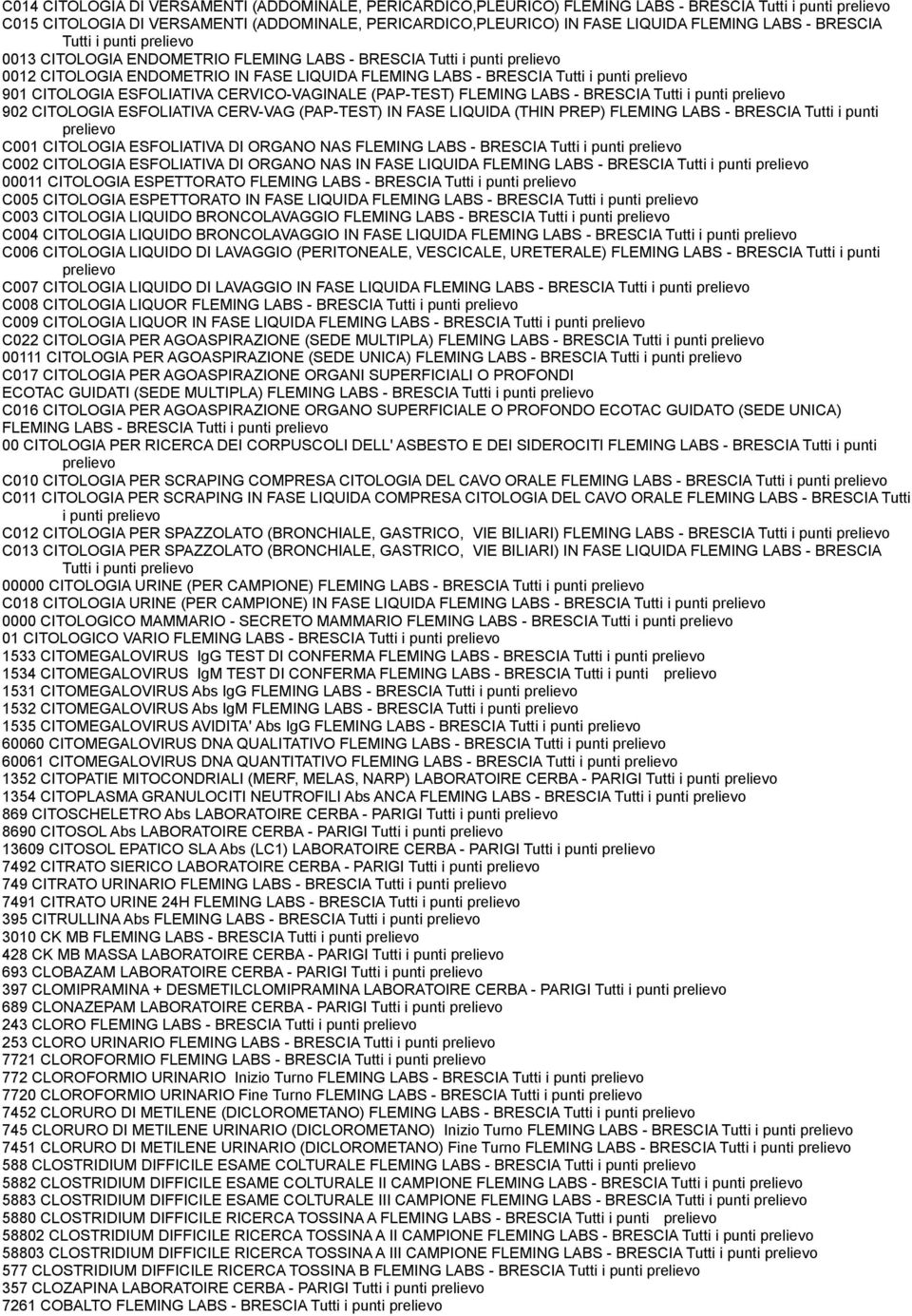 CERVICO-VAGINALE (PAP-TEST) FLEMING LABS - BRESCIA Tutti i punti 902 CITOLOGIA ESFOLIATIVA CERV-VAG (PAP-TEST) IN FASE LIQUIDA (THIN PREP) FLEMING LABS - BRESCIA Tutti i punti C001 CITOLOGIA