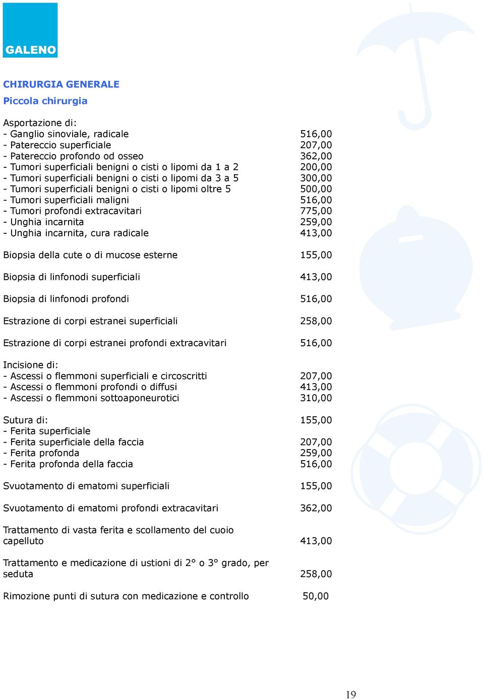 profondi extracavitari 775,00 - Unghia incarnita 259,00 - Unghia incarnita, cura radicale 413,00 Biopsia della cute o di mucose esterne 155,00 Biopsia di linfonodi superficiali 413,00 Biopsia di