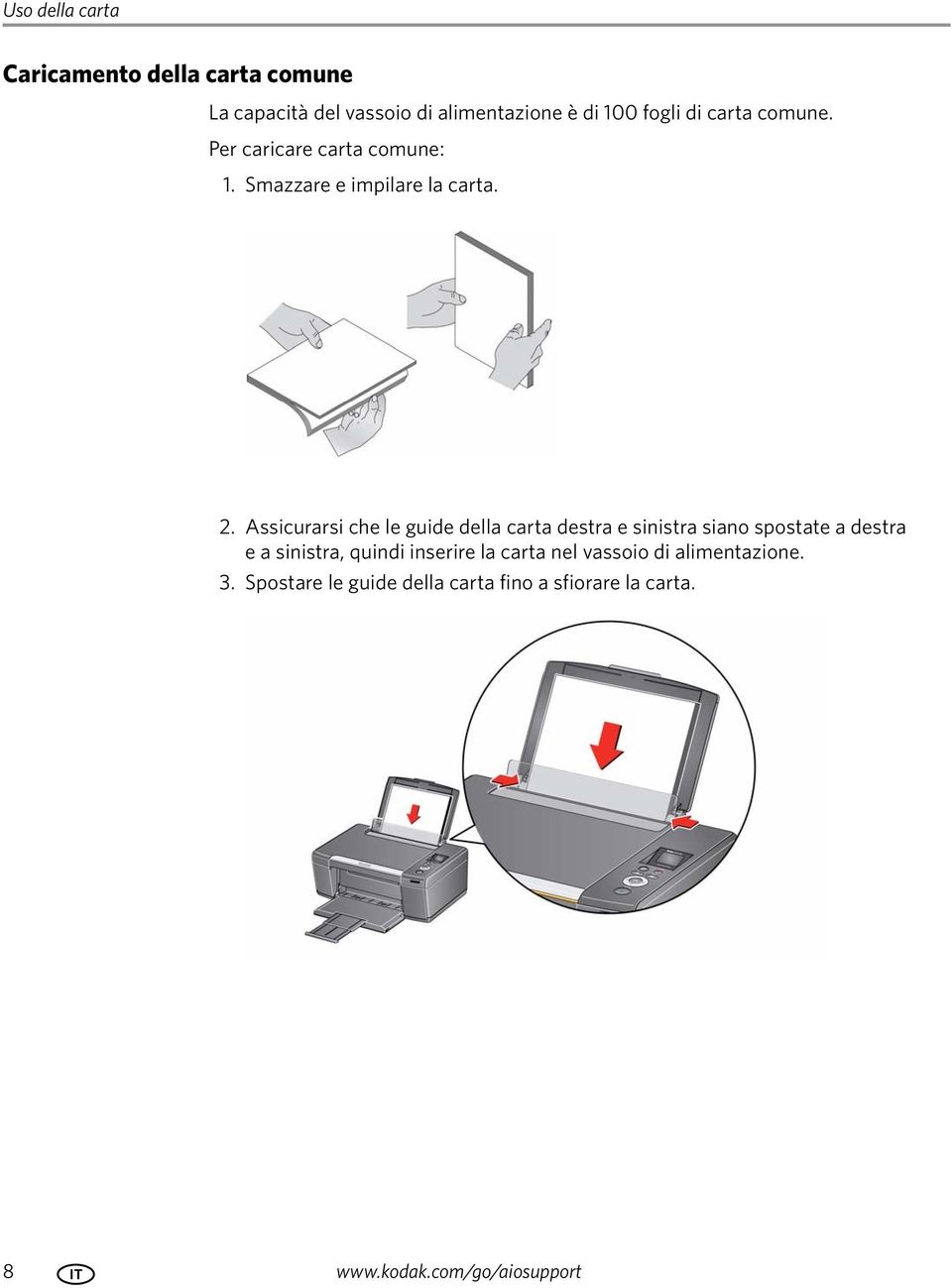 Assicurarsi che le guide della carta destra e sinistra siano spostate a destra e a sinistra, quindi