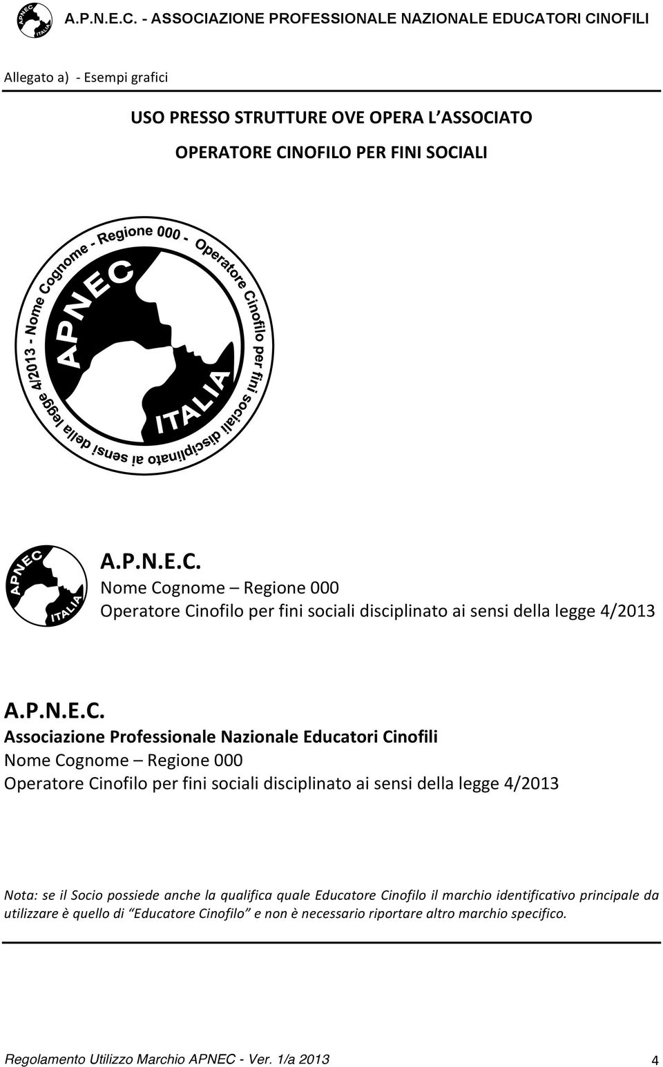 sociali disciplinato ai sensi della legge 4/2013 Nota: se il Socio possiede anche la qualifica quale Educatore Cinofilo il