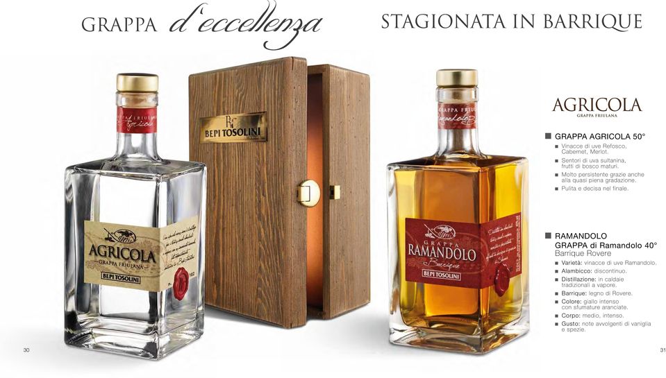 Pulita e decisa nel finale. RAMANDOLO GRAPPA di Ramandolo 40 Barrique Rovere Varietà: vinacce di uve Ramandolo.