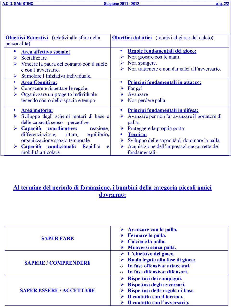 Area Cognitiva: Conoscere e rispettare le regole. Organizzare un progetto individuale tenendo conto dello spazio e tempo.