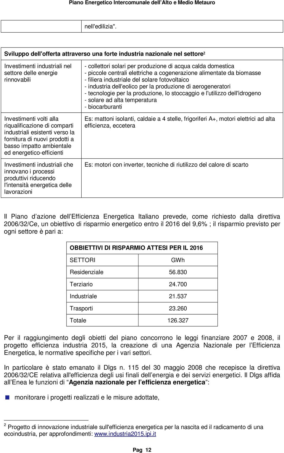 industriali esistenti verso la fornitura di nuovi prodotti a basso impatto ambientale ed energetico-efficienti Investimenti industriali che innovano i processi produttivi riducendo l'intensità