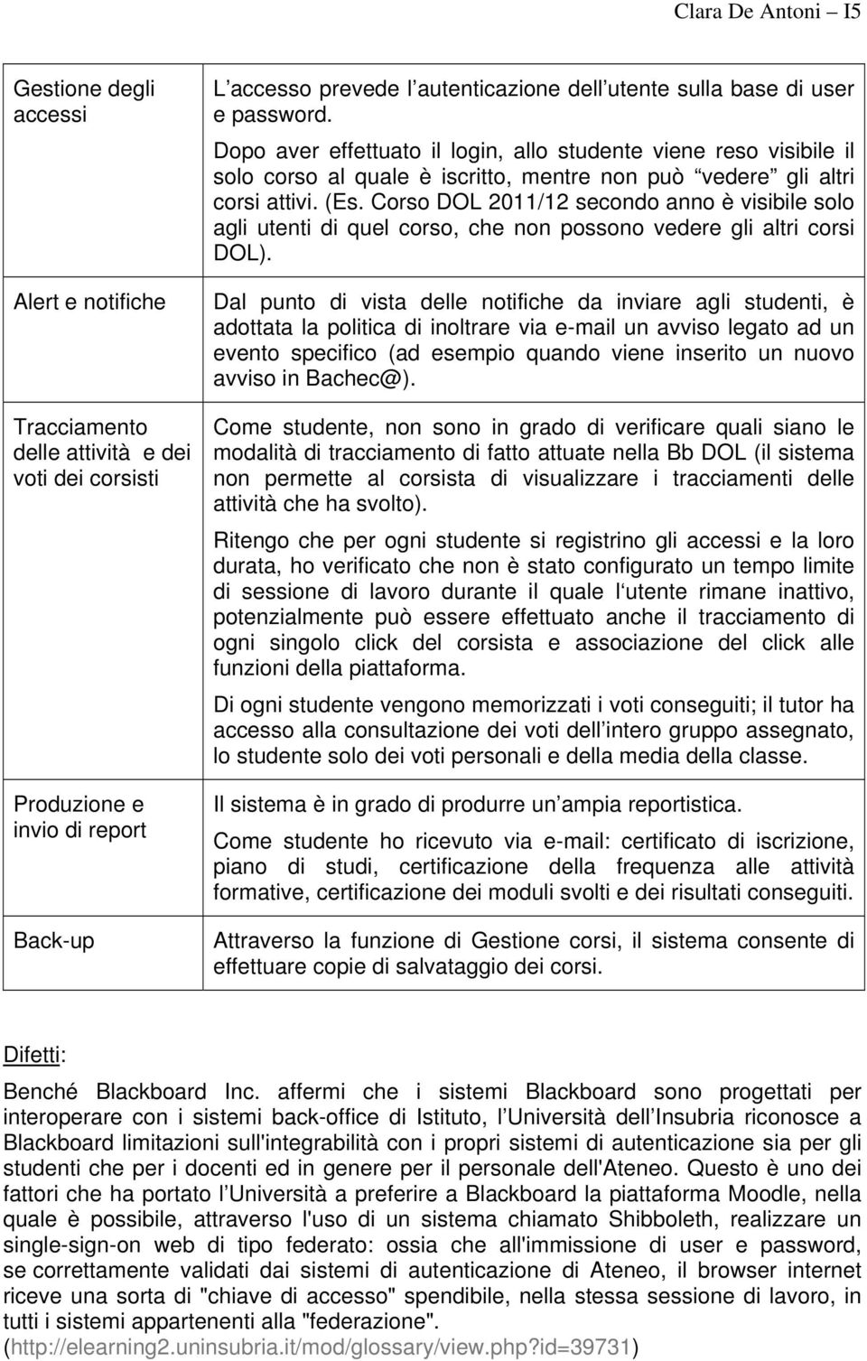 Corso DOL 2011/12 secondo anno è visibile solo agli utenti di quel corso, che non possono vedere gli altri corsi DOL).