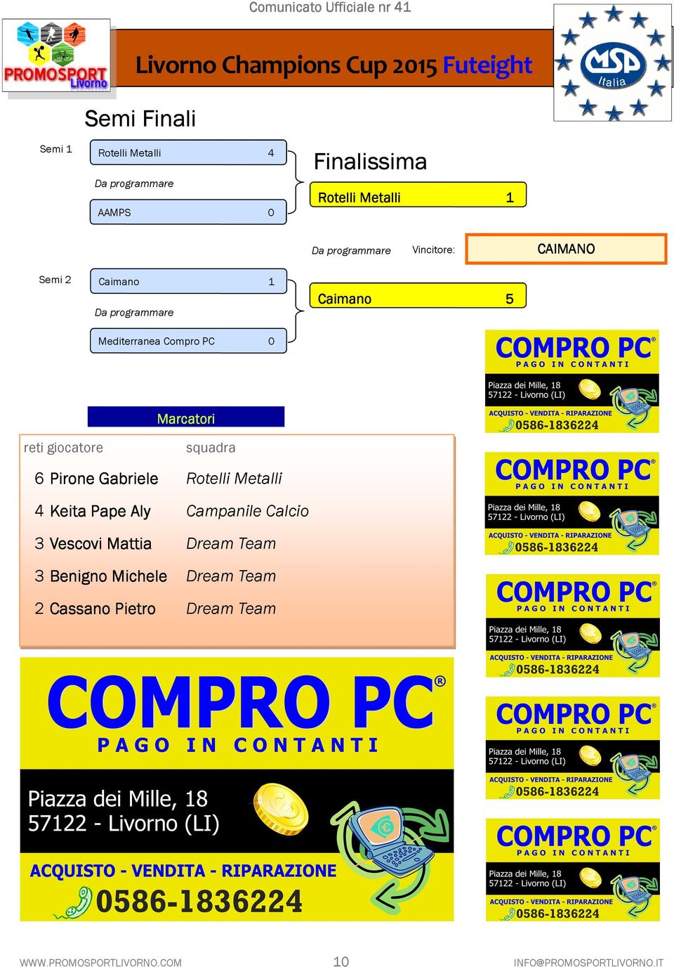 Mediterranea Compro PC 0 Marcatori reti giocatore squadra 6 Pirone Gabriele Rotelli Metalli 4 Keita Pape Aly Campanile