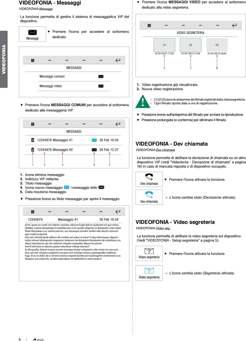 VIDEO SEGRETERIA VIDEOFONIA Messaggi comuni MESSAGGI [] [2] [3] 0/0/205 7:30 0/0/205 7:45 0/0/205 20:45 2 Messaggi video. Video registrazione già visualizzata 2.