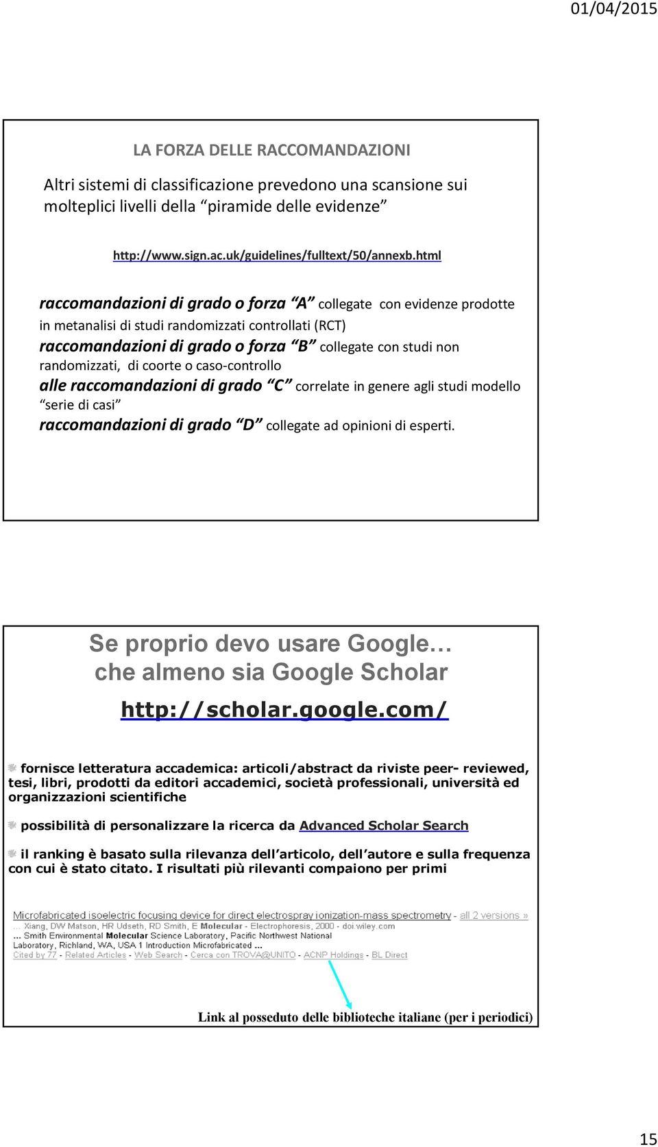 di coorte o caso-controllo alle raccomandazioni di grado C correlate in genere agli studi modello serie di casi raccomandazioni di grado D collegate ad opinioni di esperti.