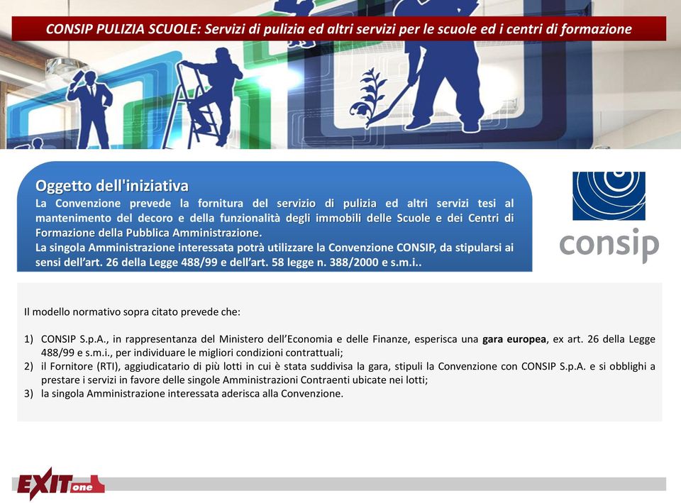 388/2000 e s.m.i.. Il modello normativo sopra citato prevede che: 1) CONSIP S.p.A., in rappresentanza del Ministero dell Economia e delle Finanze, esperisca una gara europea, ex art.