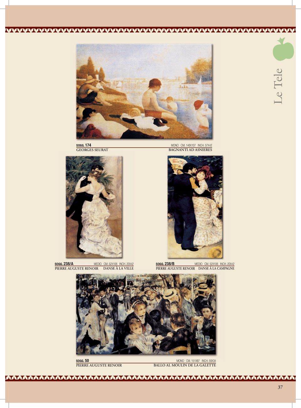 238/B MEDIO CM. 52X106 INCH. 20X42 PIERRE AUGUSTE RENOIR DANSE À LA CAMPAGNE SOGG.